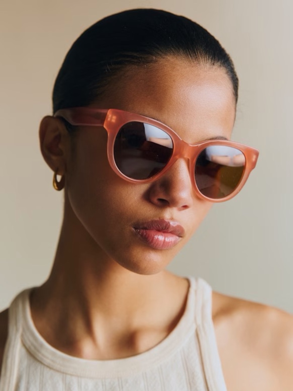 Sezane Chiara Sunglasses Set Cat Eye Acetate Blush Brown France Floral Case Box